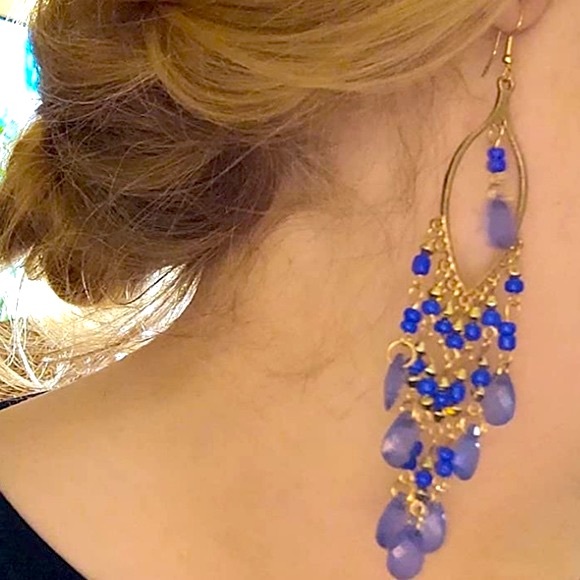 .::GoddessWear::.Boho CrystalBlue Water Drop Tassel Chandelier Statement… - Picture 3 of 3